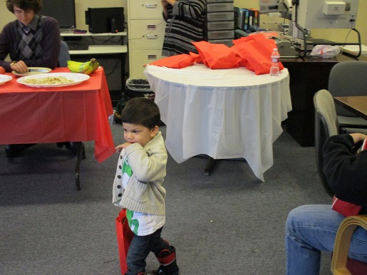 A little boy and his gift bag